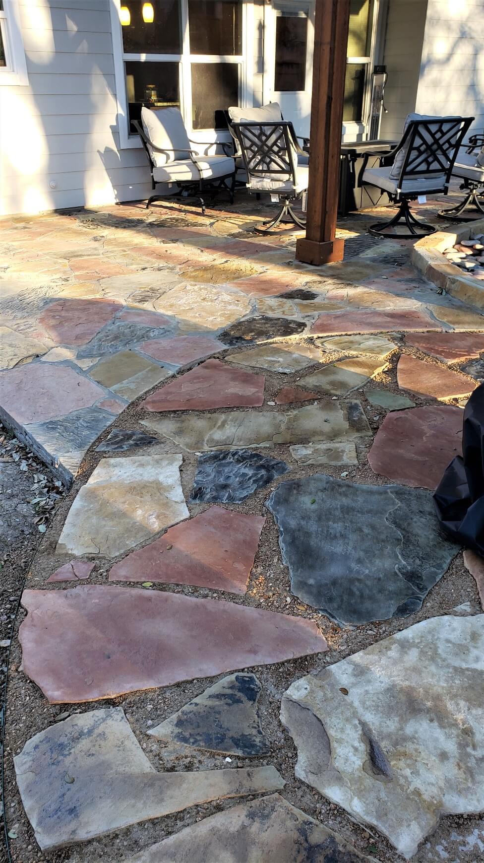 Northwest Austin Flagstone patios and cedar pergola design ...